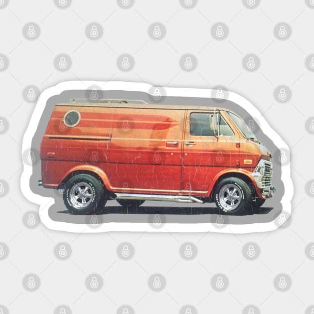 1970s Custom Van vintage distressed look Van Sticker TeePublic